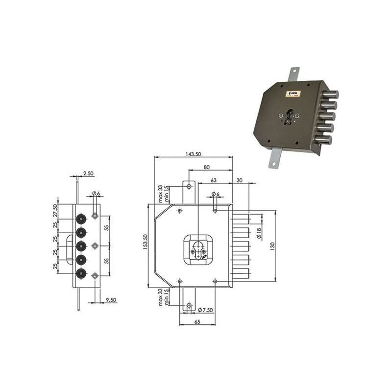 MOIA G453B triple security lock prepared for European cylinder MOIA G453B triple security lock prepared for European cylinder