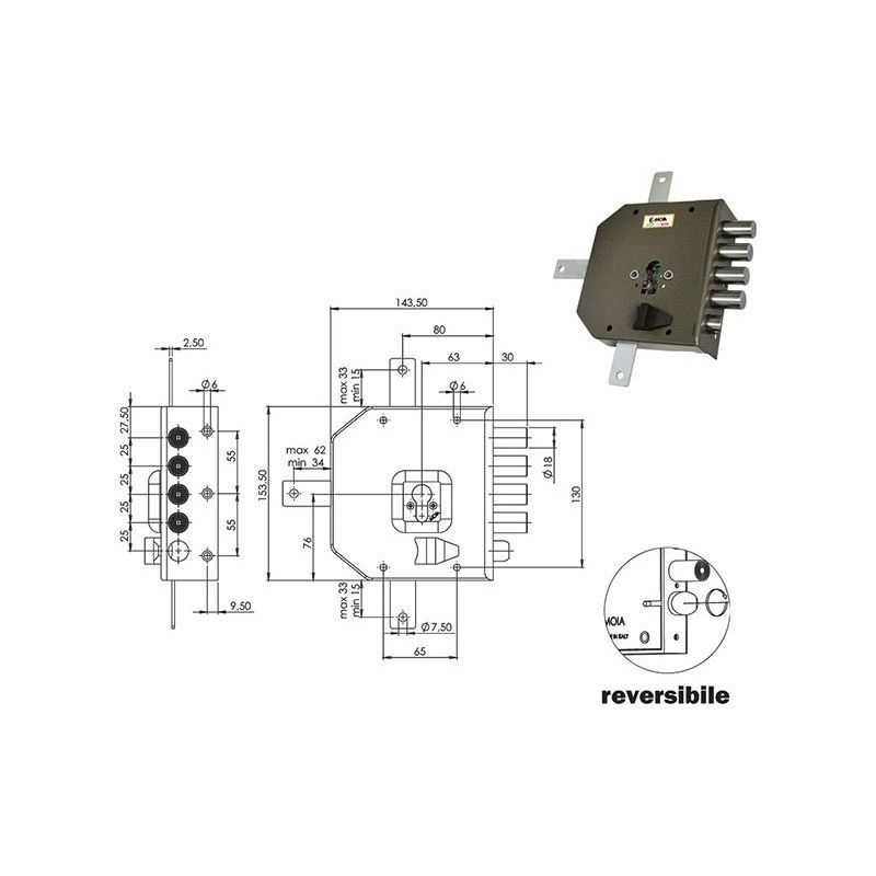 MOIA G456B quintuple 1/2 turn security lock with European