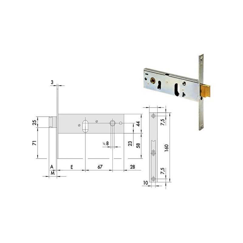 Serratura Cisa 44150 infilare per fascia h 44