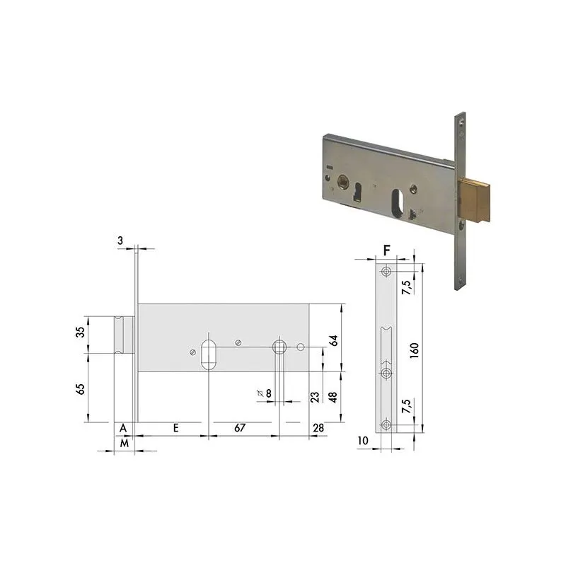 Serratura Cisa 44155 infilare per fascia h 64 Serratura Cisa 44155 infilare per fascia h 64