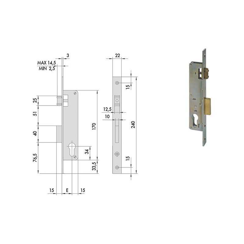 Serratura Cisa 44670 infilare per montante