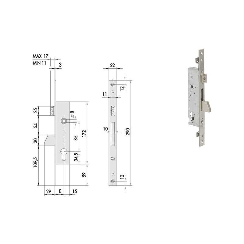 Cisa 46215 mortise lock for tilting deadbolt upright