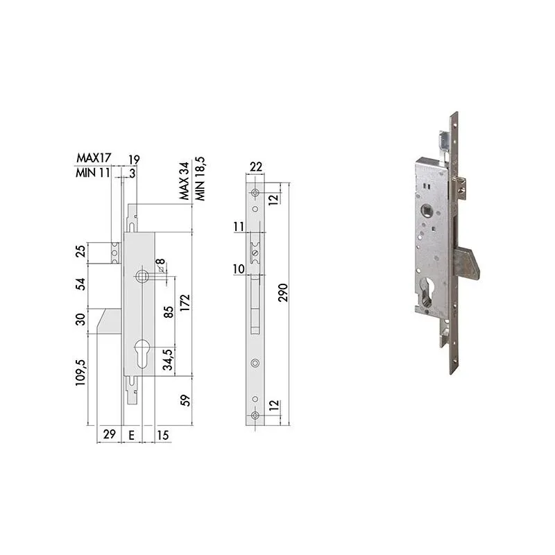 Cisa 46225 mortise lock for tilting deadbolt upright