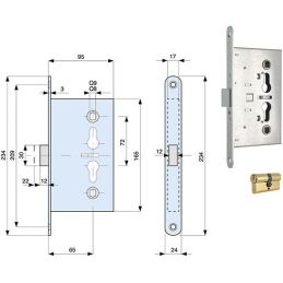 Mortise lock for cellar / fire doors MG 480 650 square 9