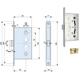 Mortise lock for cellar / fire doors MG 480 658 square 8