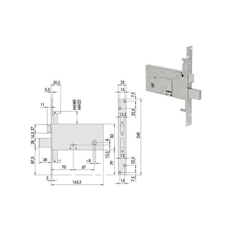 Serratura Cisa 57317 infilare doppia mappa per fascia triplice