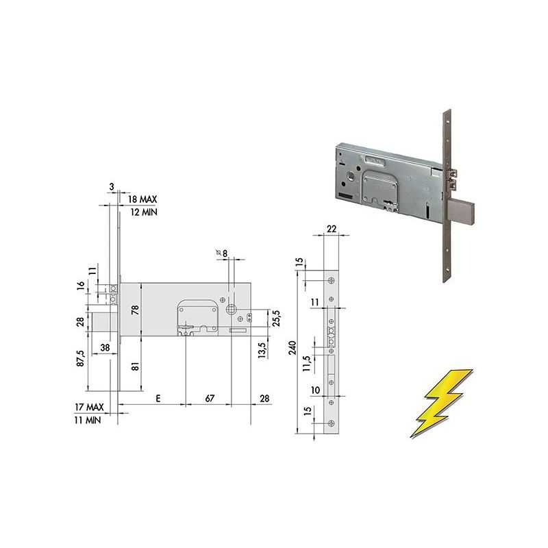 Serratura elettrica Cisa 17352 infilare doppia mappa per fascia