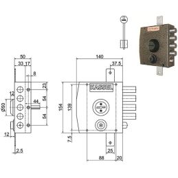 Serratura triplice KASSEL 1351 / 1352 doppia mappa c/scrocco