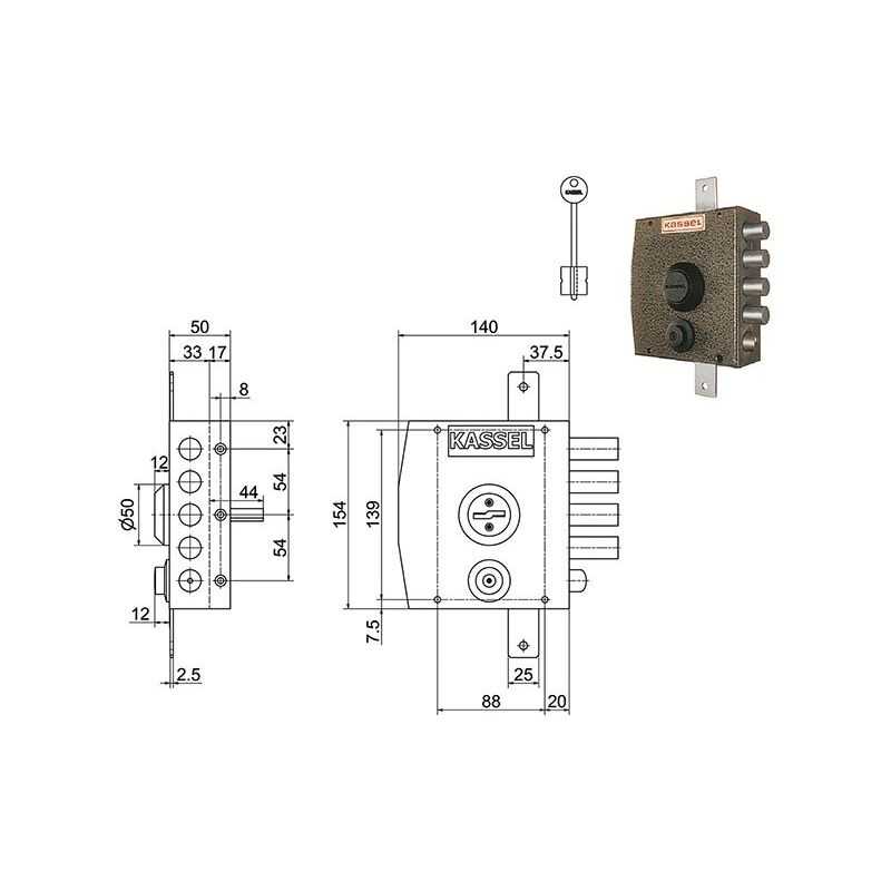 Serratura triplice KASSEL 1351 / 1352 doppia mappa c/scrocco