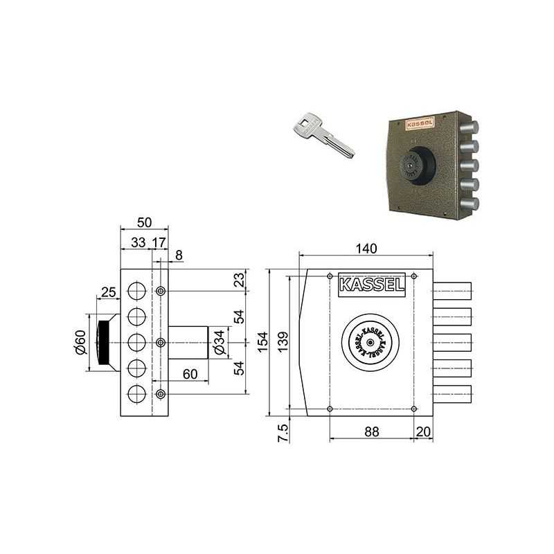 Lateral lock KASSEL 2101CP / 2102CP security key