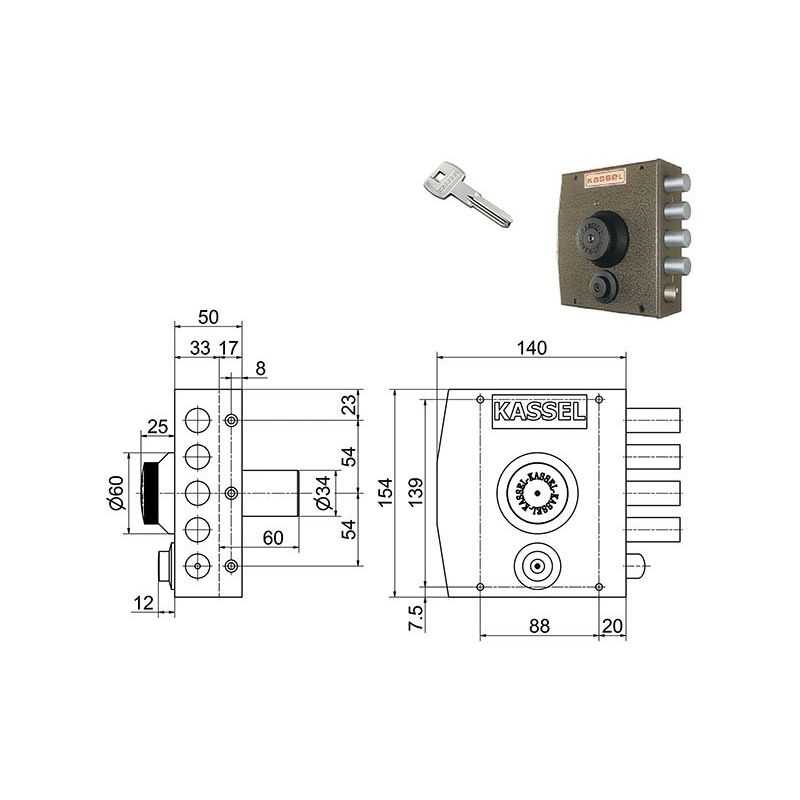 Lateral lock KASSEL 2151CP / 2152CP security key with latch