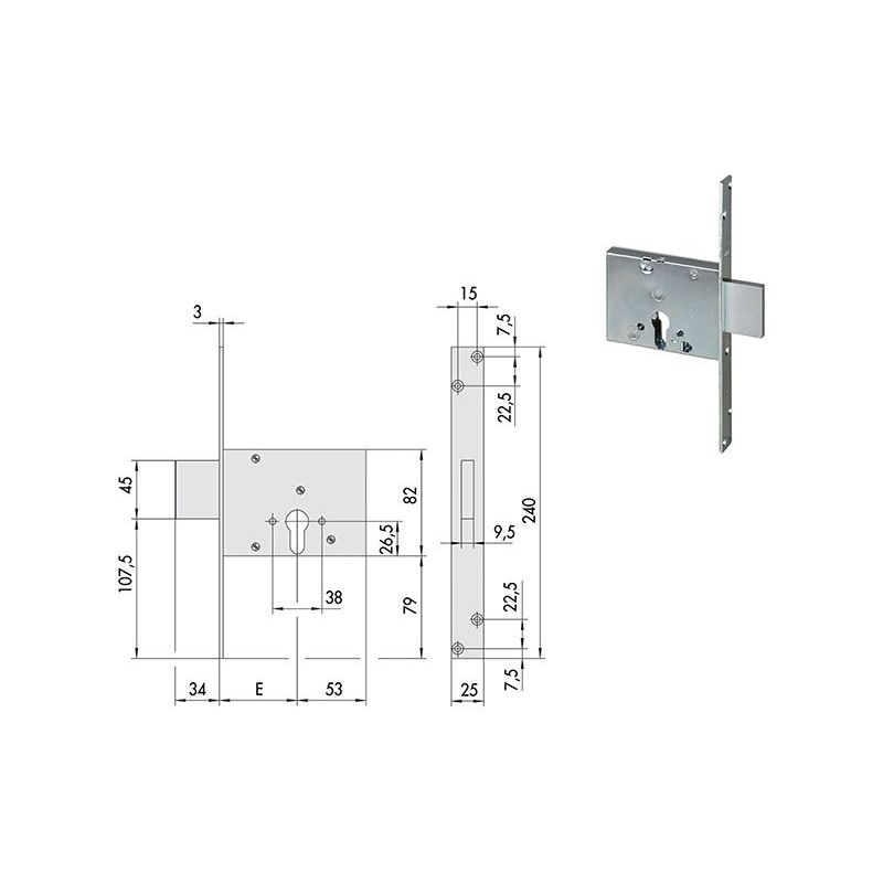 Cisa mortise lock 56013 for band h 82 per euro cylinder