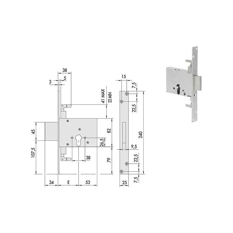 Cisa mortise lock 56016 for band h 82 per euro cylinder