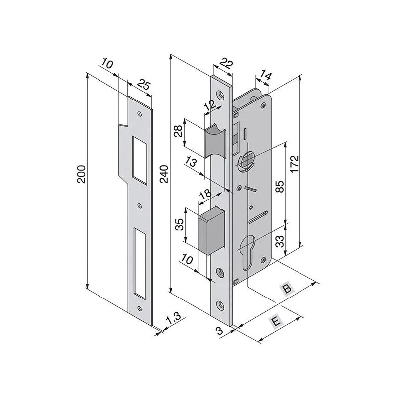 Lock for inserting wooden doors WELKA 015 delivery and latch