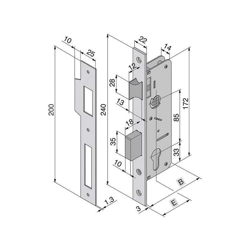 Serratura infilare porte legno WELKA 015 mandata e scrocco