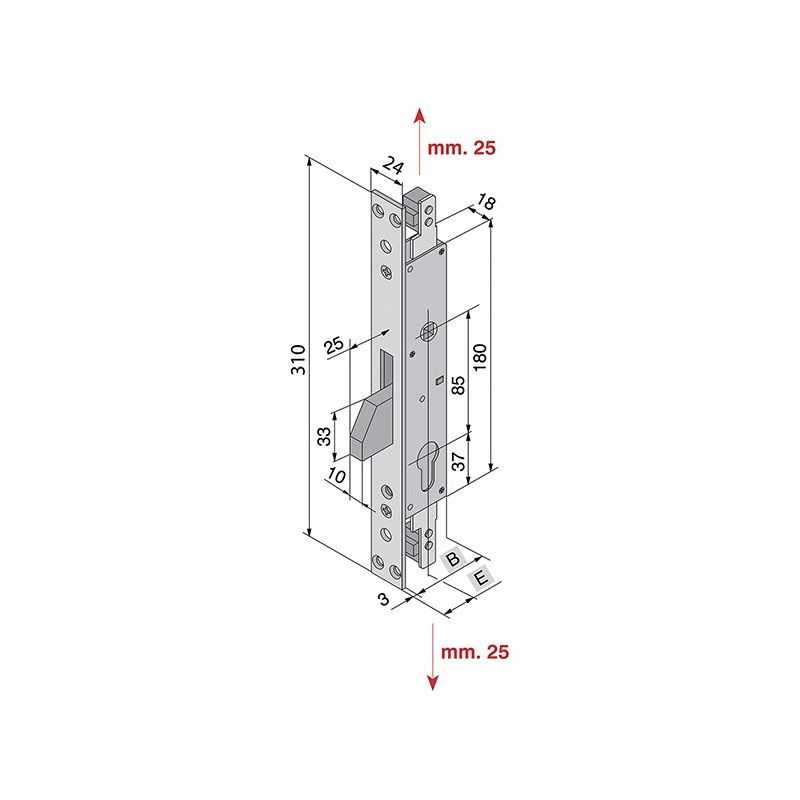 Mortise lock for triple WELKA 085.25 riser