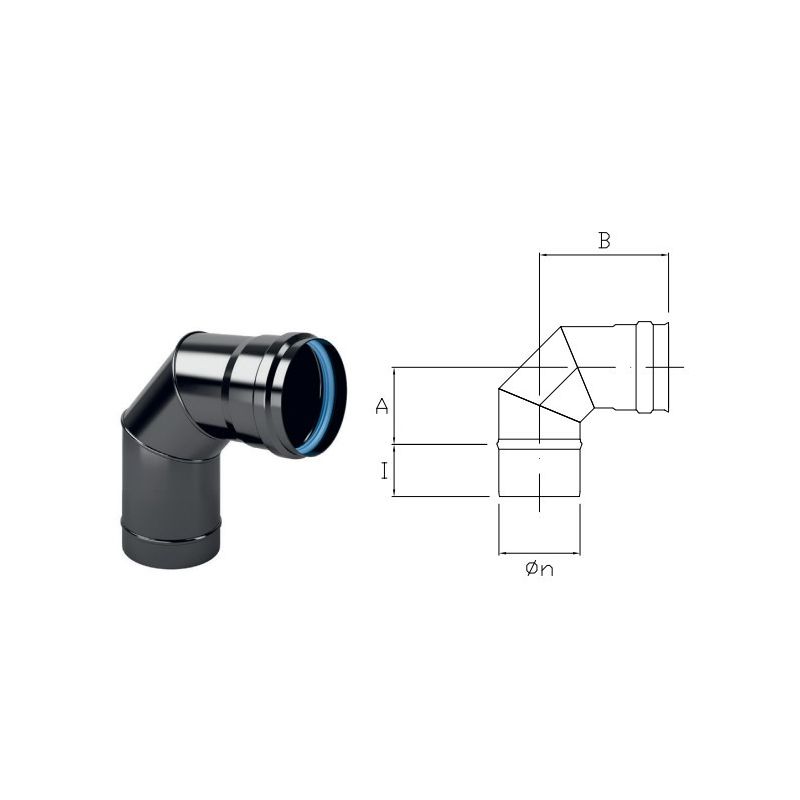 Curva 90° DTC9 in Acciaio smaltato nero DESIGN TECH per stufe a