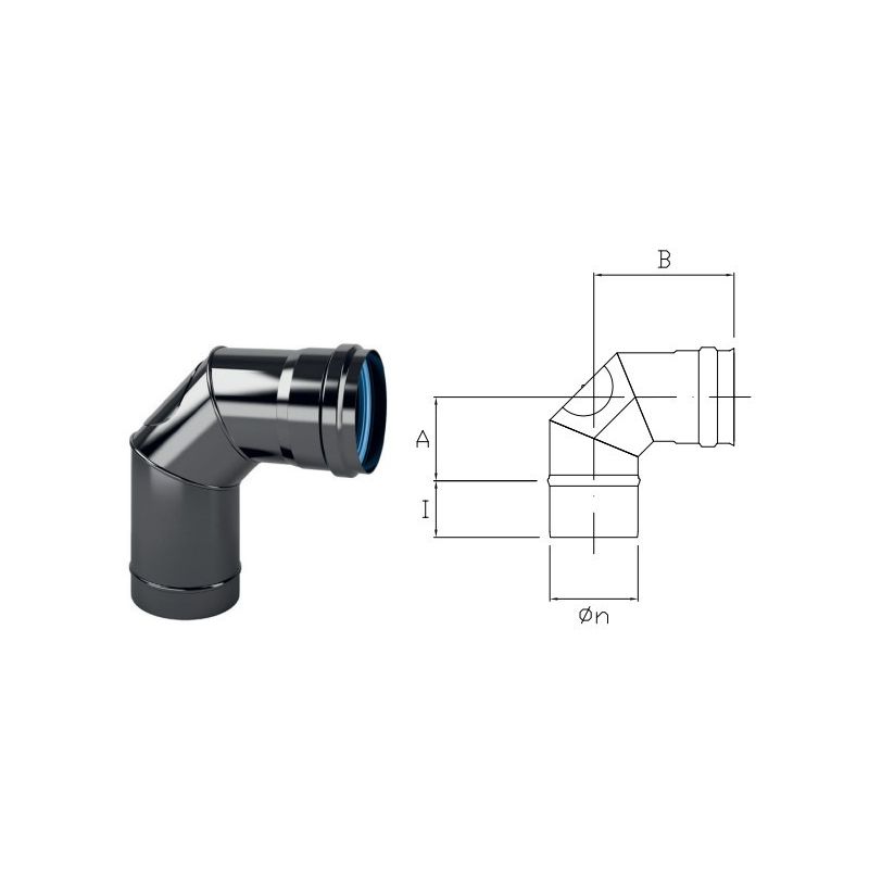 90 ° bend with DTC9I inspection in black enamelled steel DESIGN