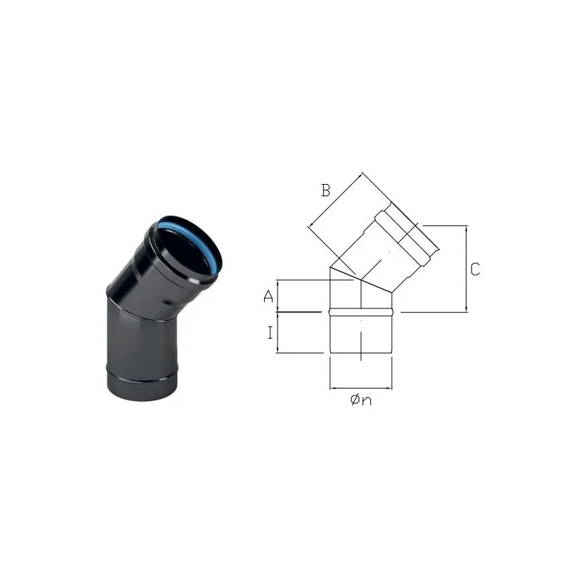 Curva a 45° DTC4 in Acciaio smaltato nero DESIGN TECH per stufe Curva a 45° DTC4 in Acciaio smaltato nero DESIGN TECH per stufe