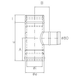 Tee 90 ° reduced single wall 80mm R1TR ISO10 COPPER Double wall