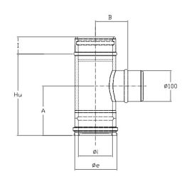 Tee 90 ° reduced single wall 100mm R1T9100M ISO10 COPPER Double