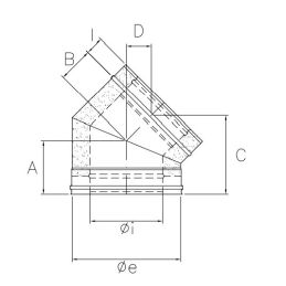 Curva 45° R5C3 ISO50 Rame Canna fumaria doppia parete