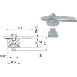 Cardine superiore per cancelli diam.70mm regolabile c/staffa