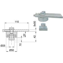 Cardine superiore per cancelli diam.50mm regolabile c/staffa