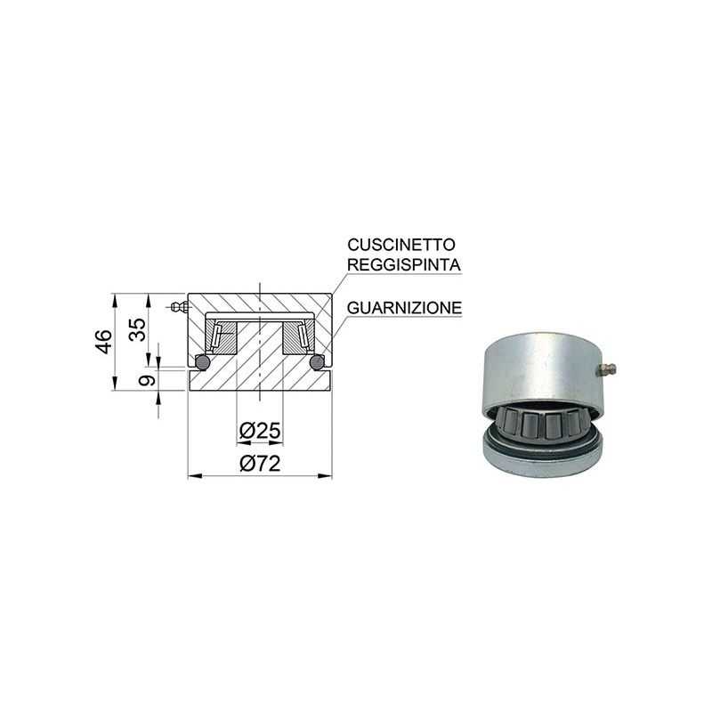 Cardine inferiore cuscinetto per cancelli diam.70 mm IBFM 849B