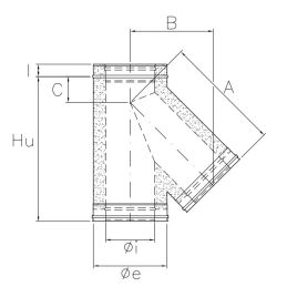 45 ° Tee fitting R5T4 ISO50 Copper Double wall flue