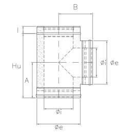 90 ° Tee R5T9 ISO50 Copper Double wall flue