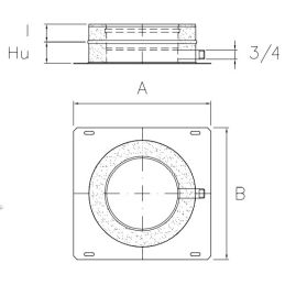 Base plate with side outlet R5PP ISO50 Copper Double wall flue