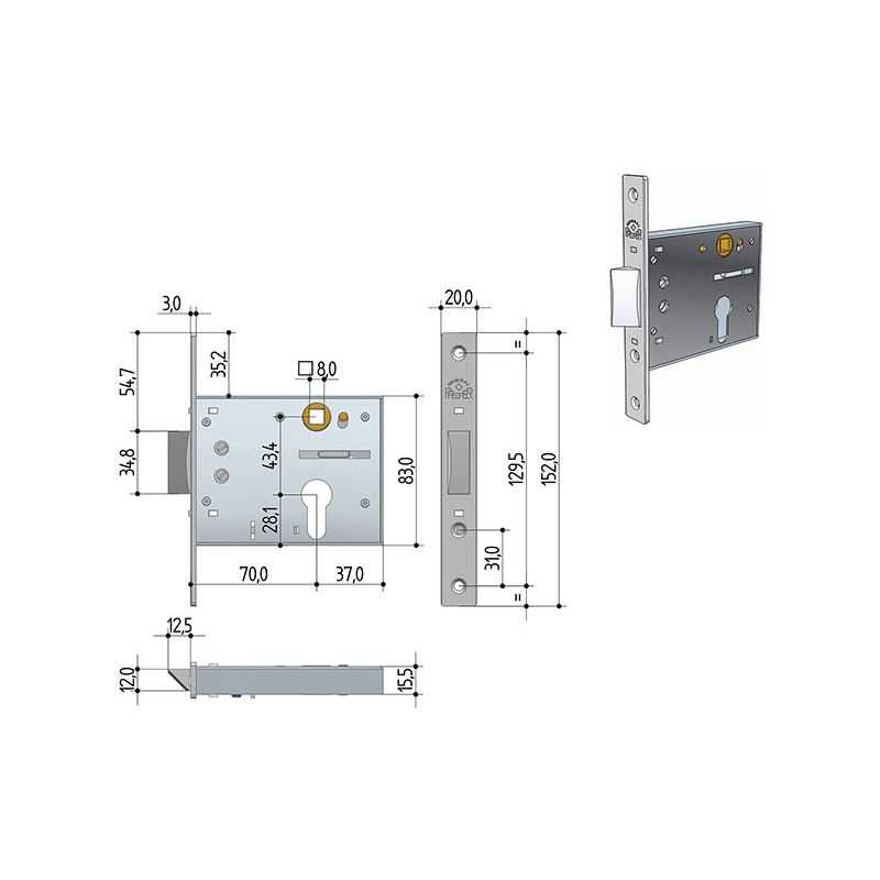 Serratura infilare PREFER 5511.1800.1000 per fascia