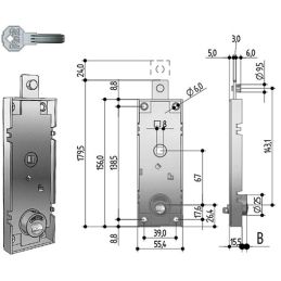 Lock for overhead shutter PREFER W551 security key