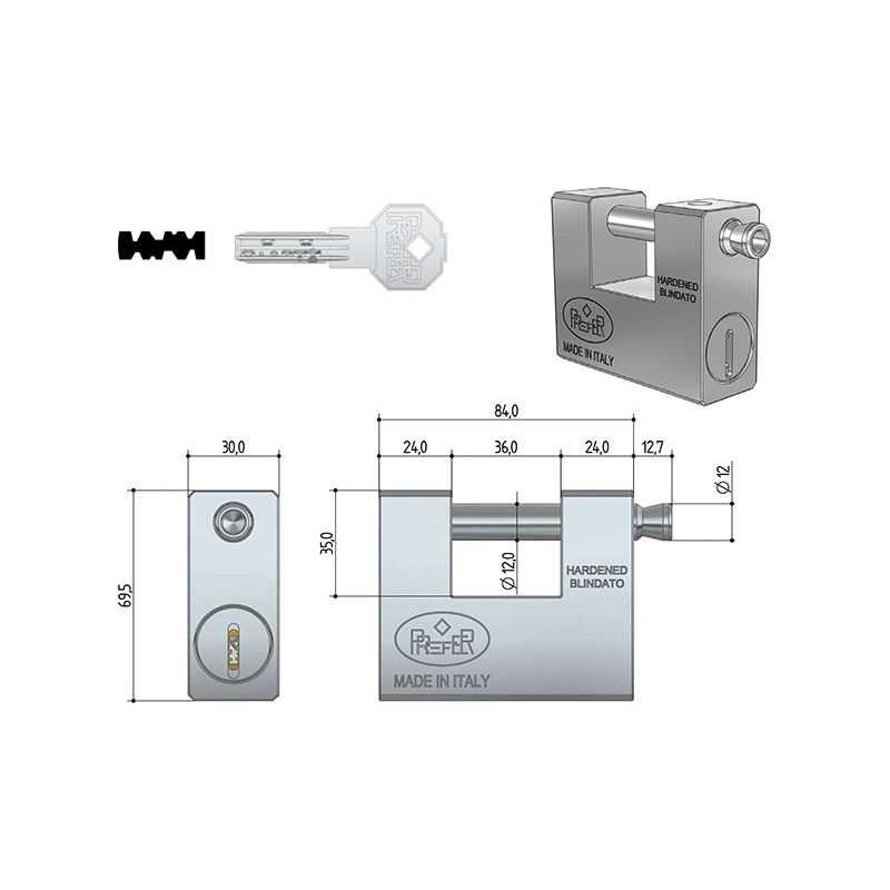 Lucchetto rettangolare monoblocco Prefer UL20 mm.94