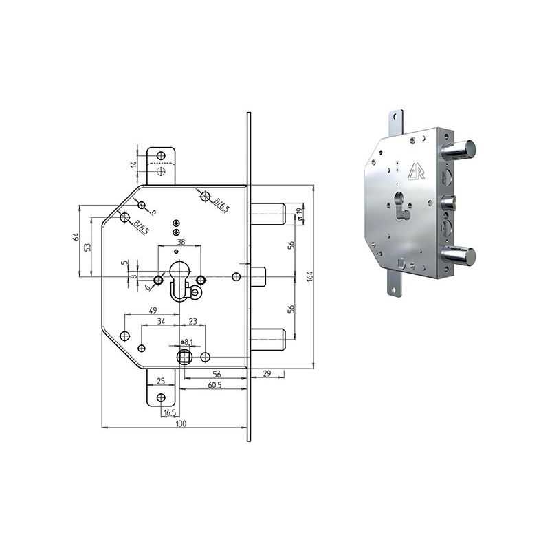 Lock CR 2155 PE GEAR / 56 for euro cylinder security door