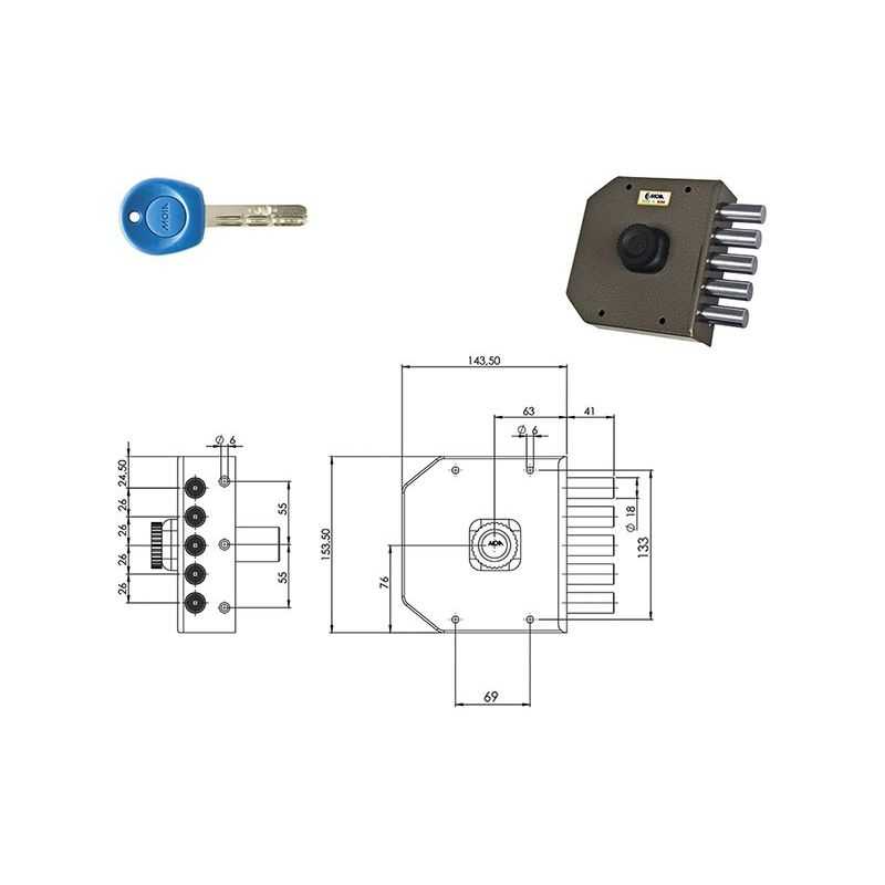 Lateral security lock MOIA JA421 (Antonioli/Auno) punched key