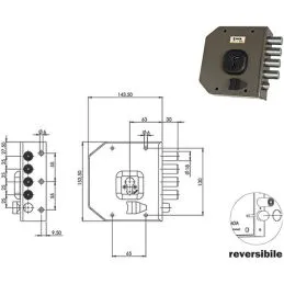 Lateral MOIA G452B security lock prepared for European cylinder