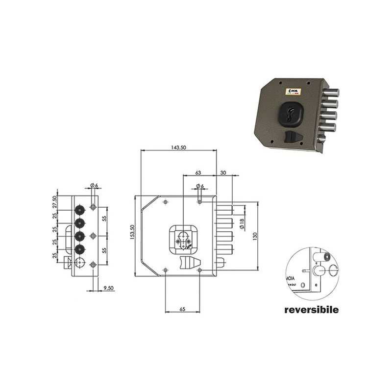 Lateral MOIA G452B security lock prepared for European cylinder