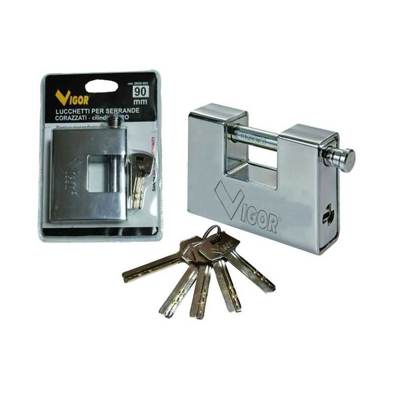 Rectangular armored padlock 90mm VIGOR security key