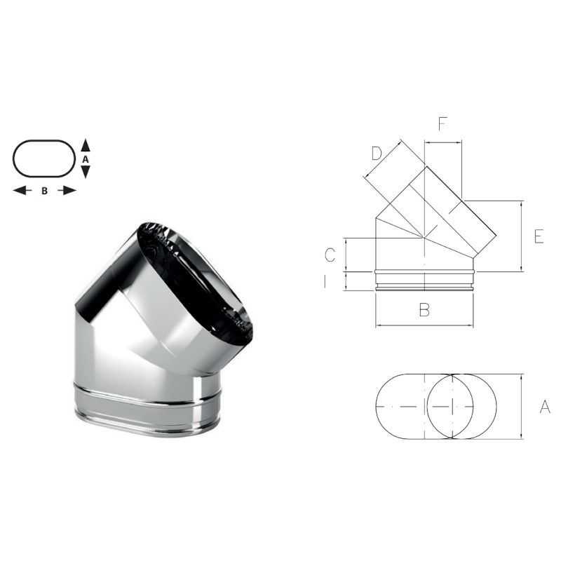 45 ° bend short side OC4C Oval Inox Aisi316 Single wall Oval