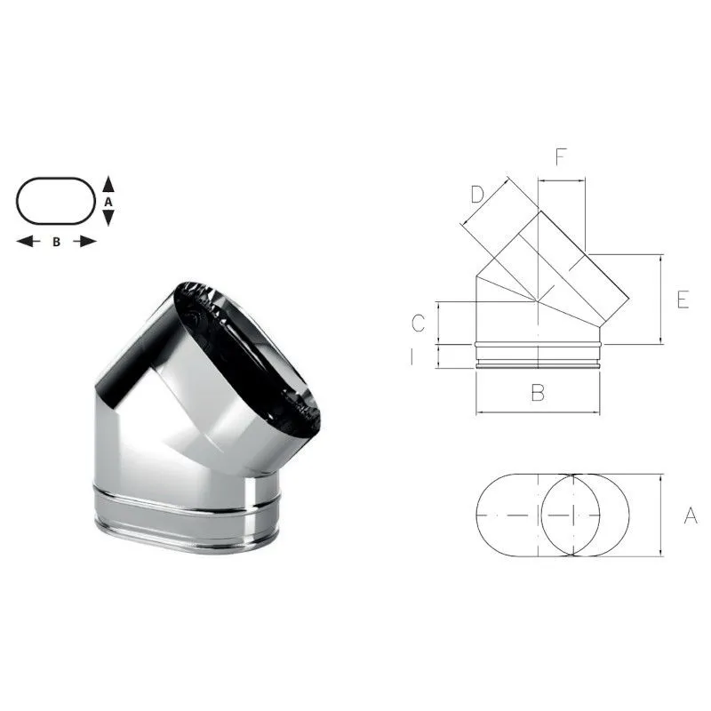 Curva 45° lato corto OC4C Oval Inox Aisi316 Canna fumaria