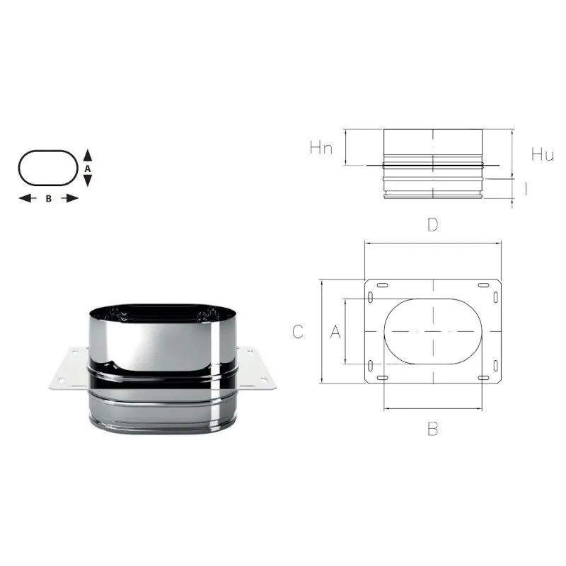 Intermediate plate OPI Oval Inox Aisi316 Oval single wall flue