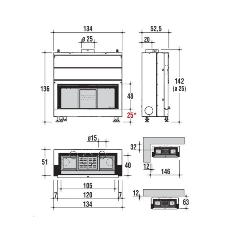 Caminetto a legna Montegrappa LIGHT 06 134x48 15 kW