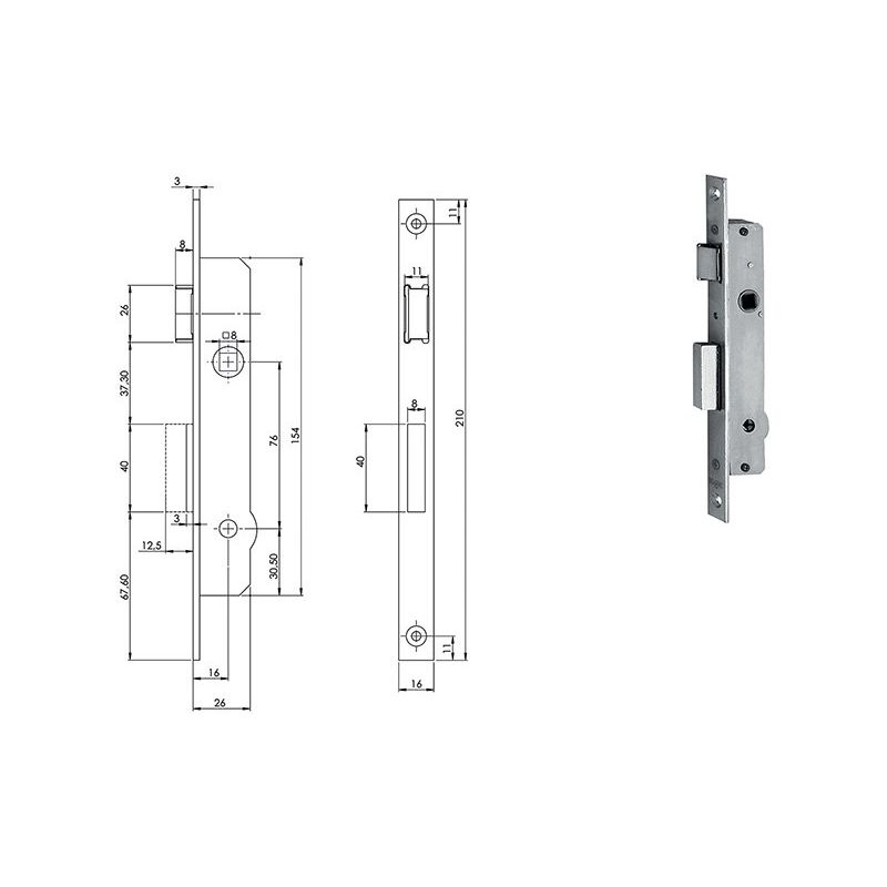 Mortise lock for upright FIAM-ISEO 9011116 pin key