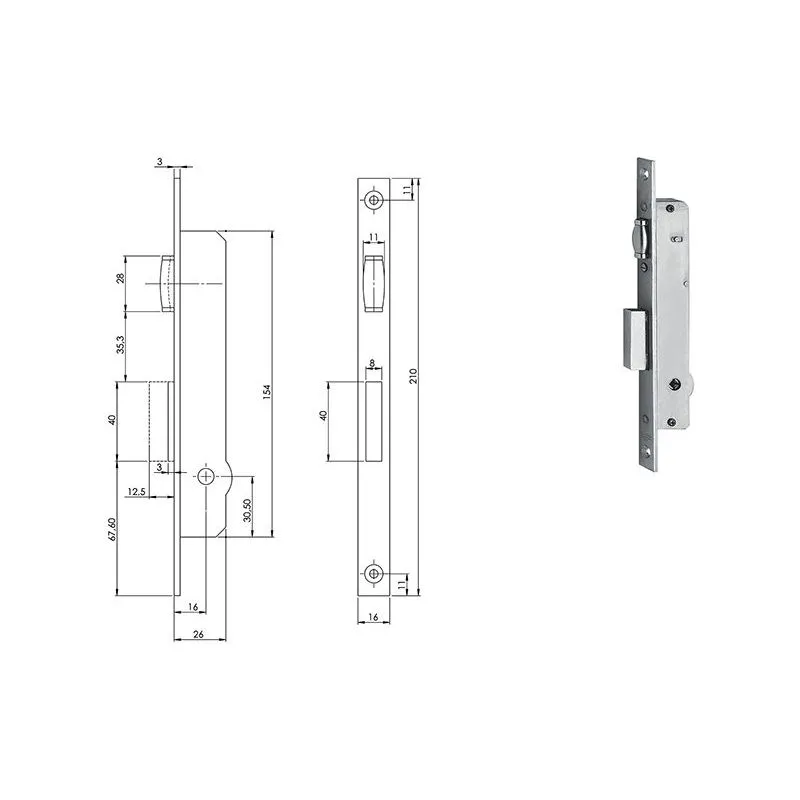 Mortise lock for upright FIAM-ISEO 9021116 pin key