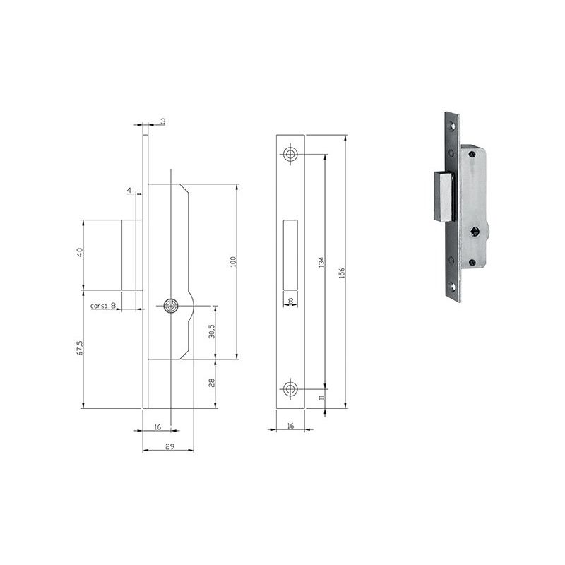 Mortise lock for upright FIAM-ISEO 9033416 pin key