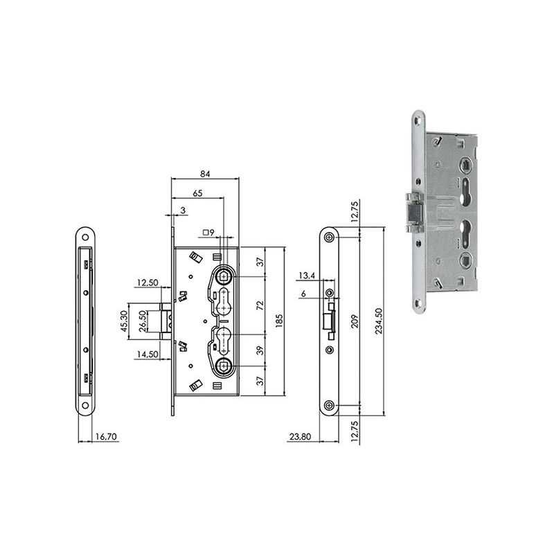 Mortise lock for ISEO 216120654 FIRE BREAKER