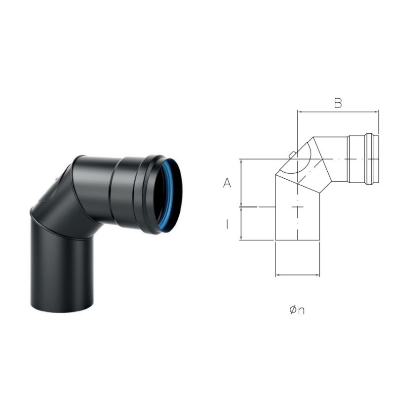 Curva a 90° con ispezione NVC9I VIDUE Acciaio HT01 Nero opaco