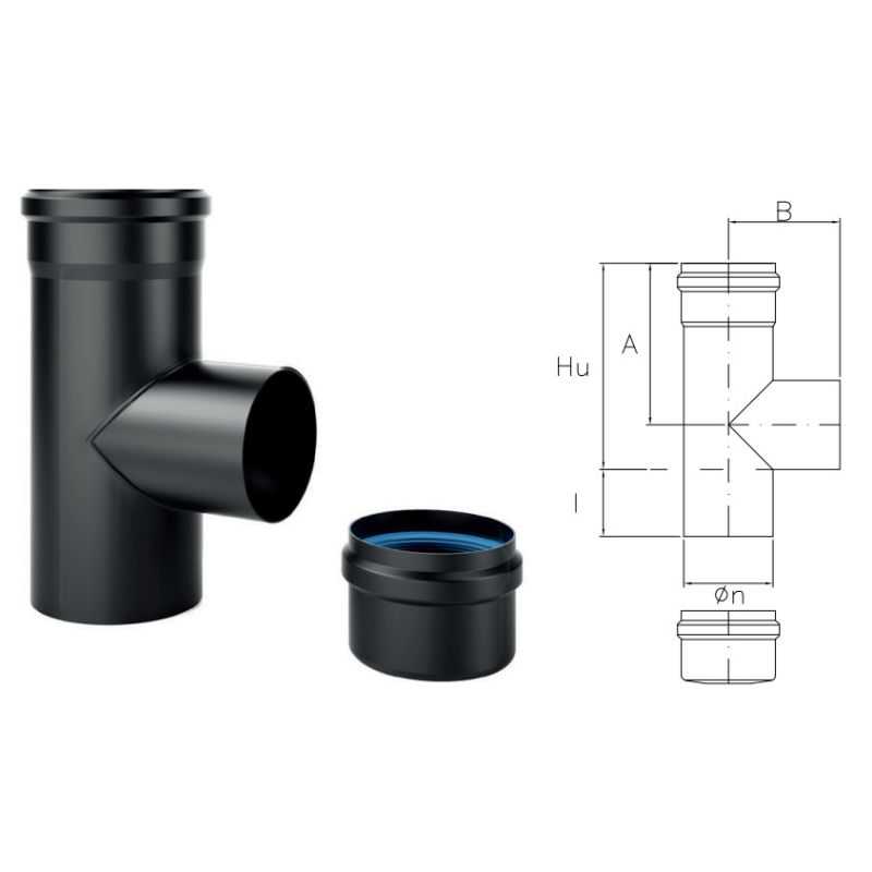 Raccordo a T 90° NVT9 VIDUE Acciaio HT01 Nero opaco per stufe